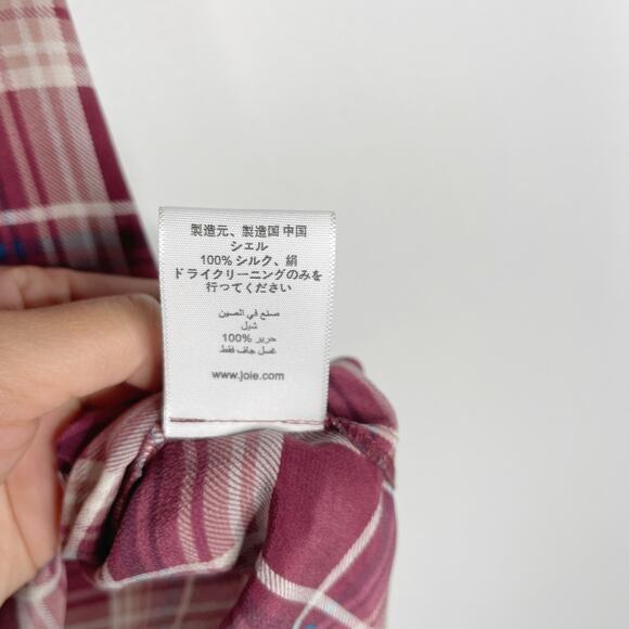 Joie Medium M Aruna Silk Plaid Sleeveless Blouse Top V Neck Red Pink Womens - Picture 10 of 12